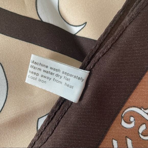 F Script Monogram Scarf Brown Caramel Neutrals Square Made in Italy Vintage EUC - Picture 3 of 7